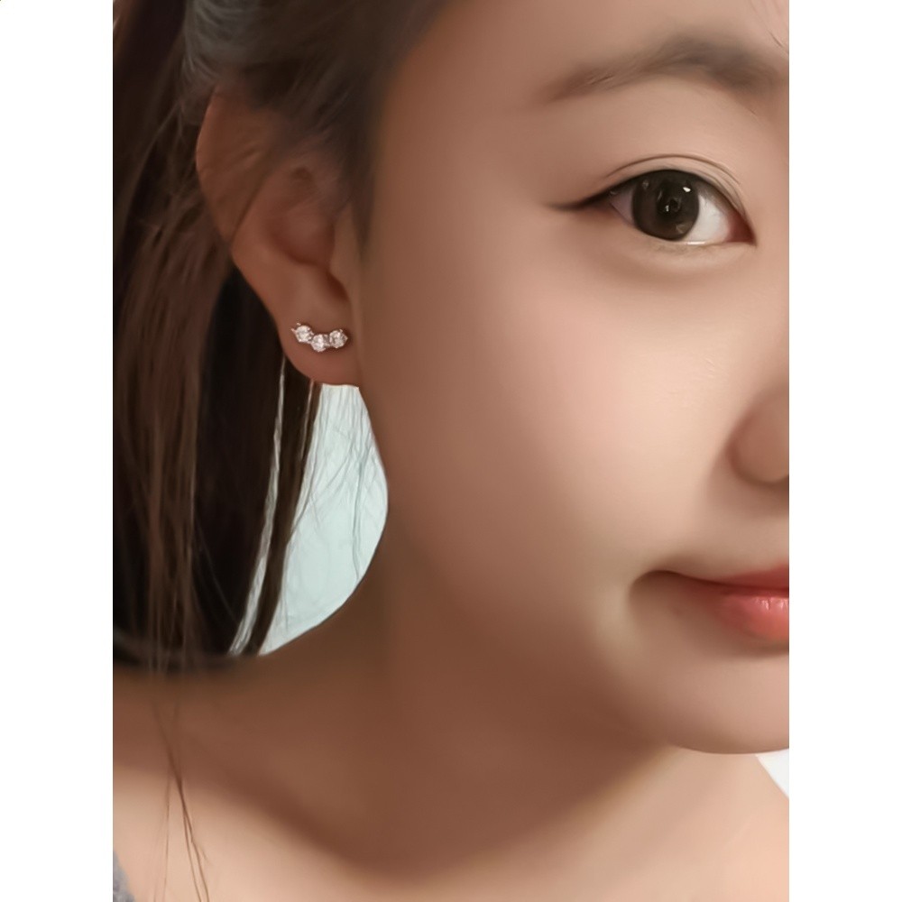 純銀莫桑石耳釘女微笑排鑽模擬鑽養耳洞高階感精緻百搭新款潮耳飾-細節圖4
