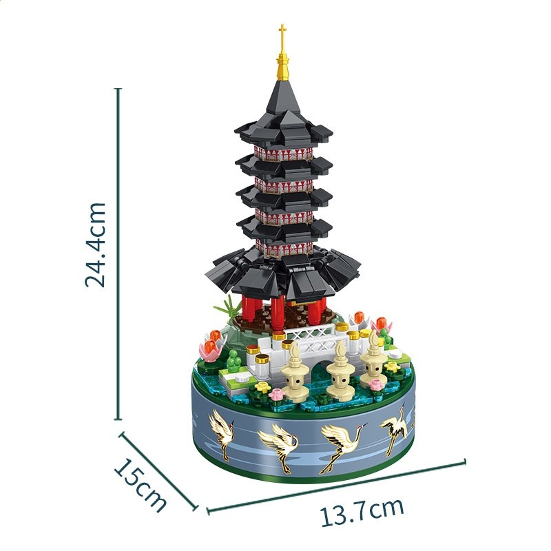 潘洛斯城堡旋轉木馬拼裝積木玩具燈光八音盒656007版小顆粒益智-規格圖5