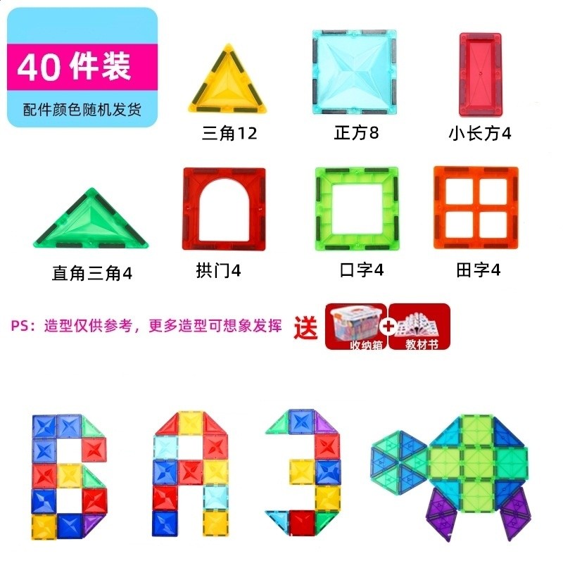 跨境亞馬遜磁力片兒童益智玩具強磁大號鑽面彩窗積木拼裝一件代發-規格圖5