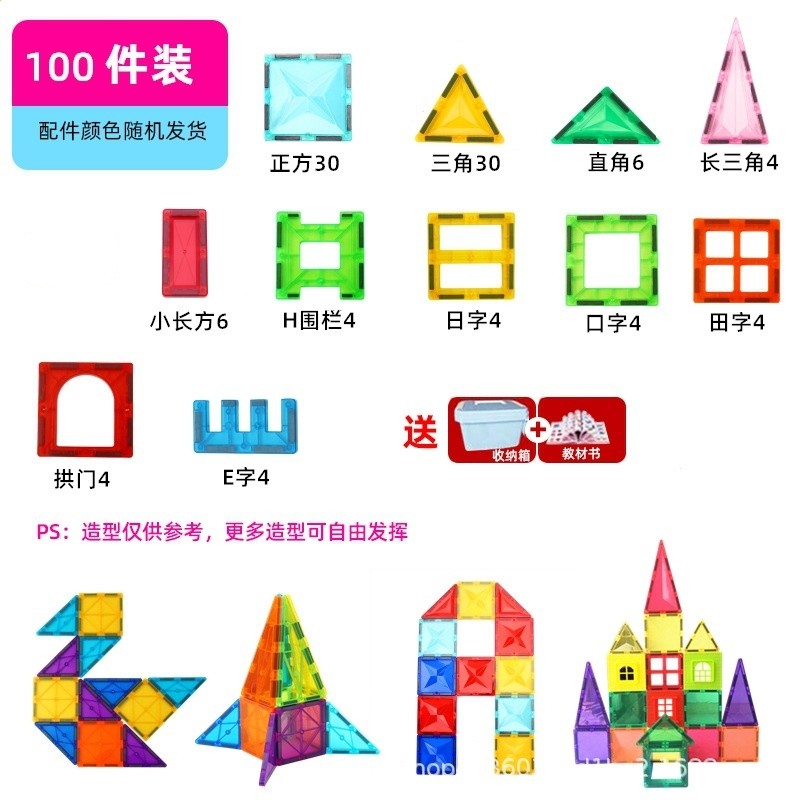 跨境亞馬遜磁力片兒童益智玩具強磁大號鑽面彩窗積木拼裝一件代發-規格圖5