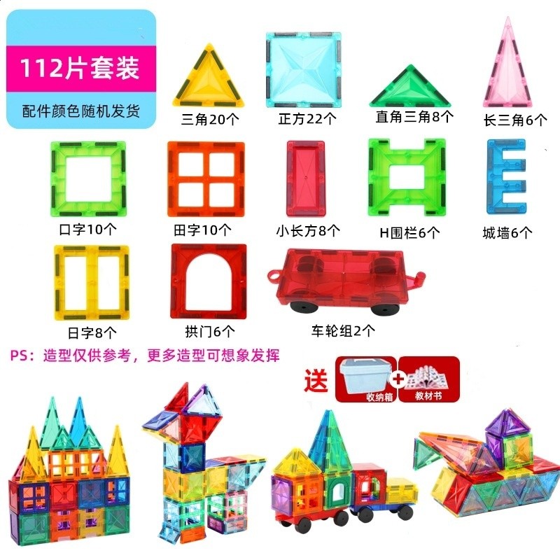 跨境亞馬遜磁力片兒童益智玩具強磁大號鑽面彩窗積木拼裝一件代發-規格圖5
