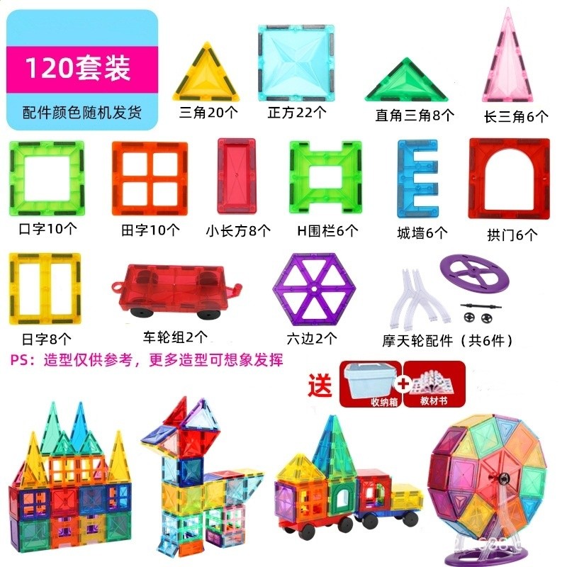 跨境亞馬遜磁力片兒童益智玩具強磁大號鑽面彩窗積木拼裝一件代發-規格圖5