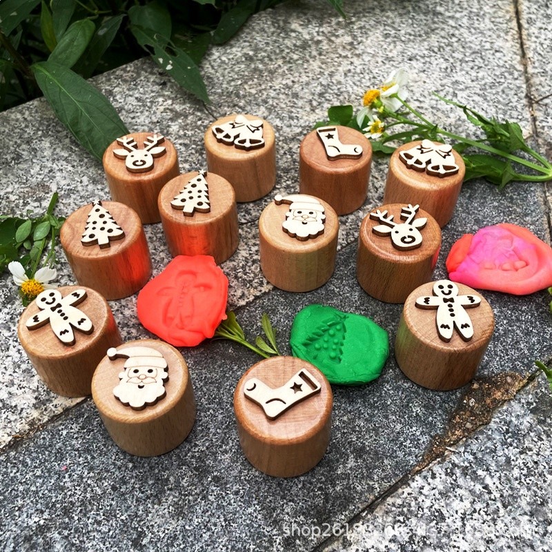 聖誕節禮物兒童印章木質玩具寶寶幼兒園益智蒙氏早教教具模具跨境-細節圖3
