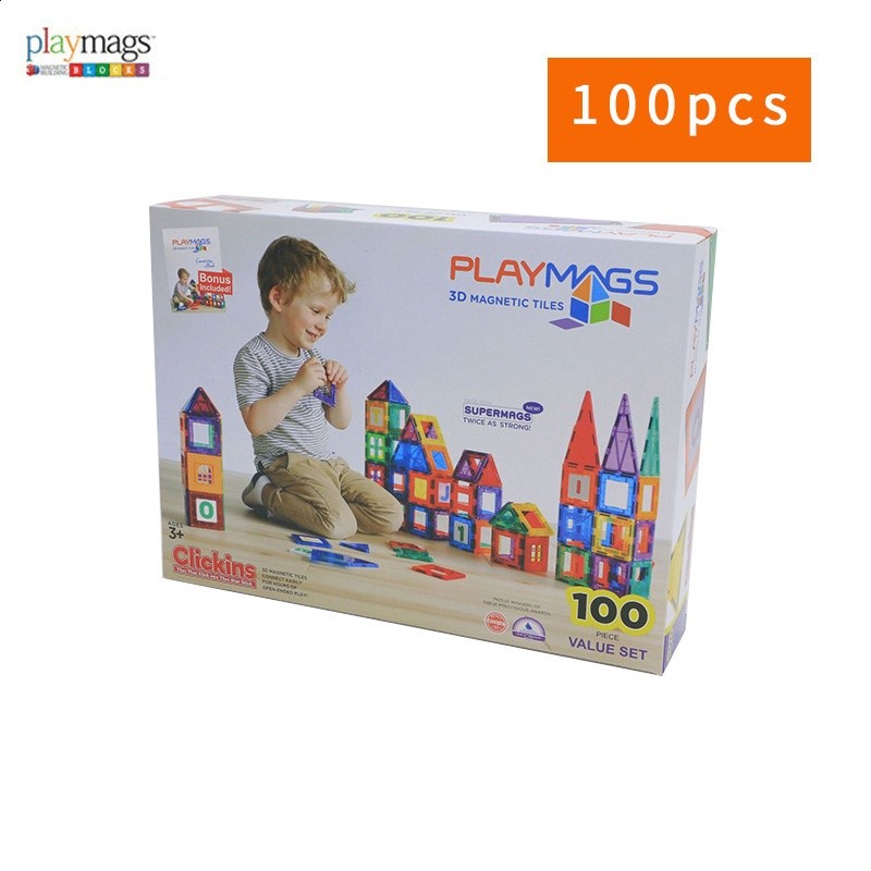 新款100片磁力彩窗片Playmags兒童益智磁性玩具透光3D磁力構建片-細節圖5