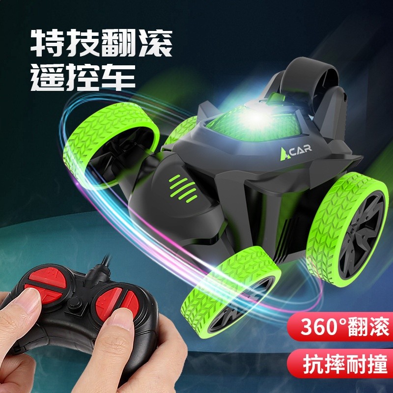 跨境熱款兒童遙控特技電動翻斗車帶燈光音樂翻滾萬向玩具車地攤-細節圖2