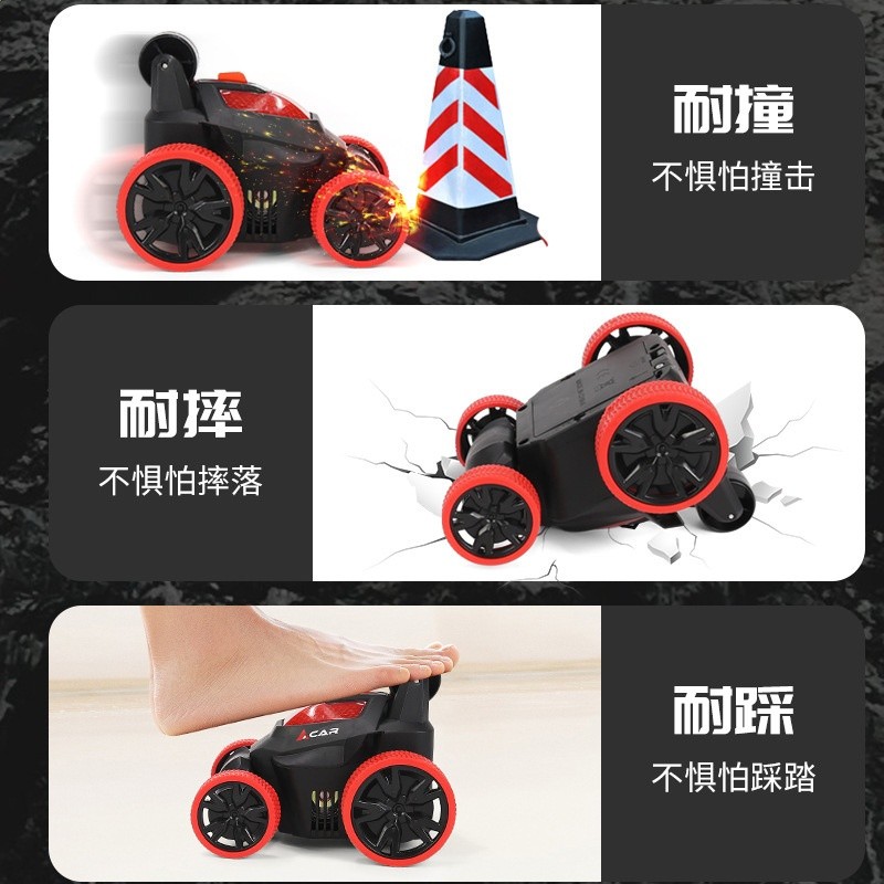跨境熱款兒童遙控特技電動翻斗車帶燈光音樂翻滾萬向玩具車地攤-細節圖3