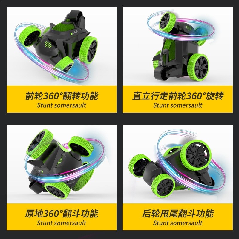 跨境熱款兒童遙控特技電動翻斗車帶燈光音樂翻滾萬向玩具車地攤-細節圖4