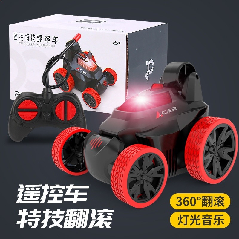 跨境熱款兒童遙控特技電動翻斗車帶燈光音樂翻滾萬向玩具車地攤-規格圖5