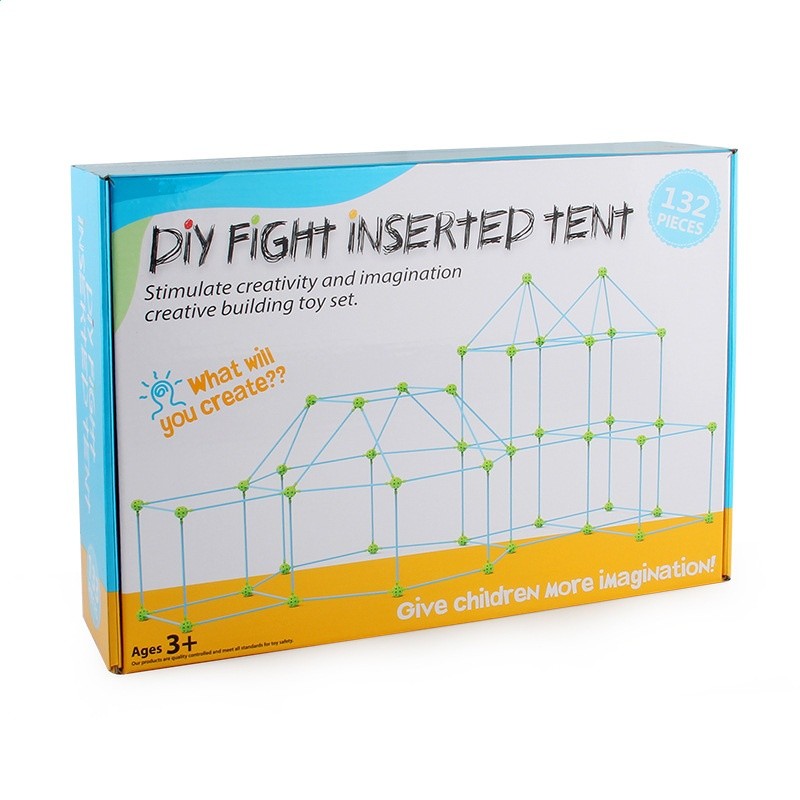 廠家跨境貨源132PC兒童拼插帳篷城堡玩具DIY百變插珠室內戶外玩具-細節圖3