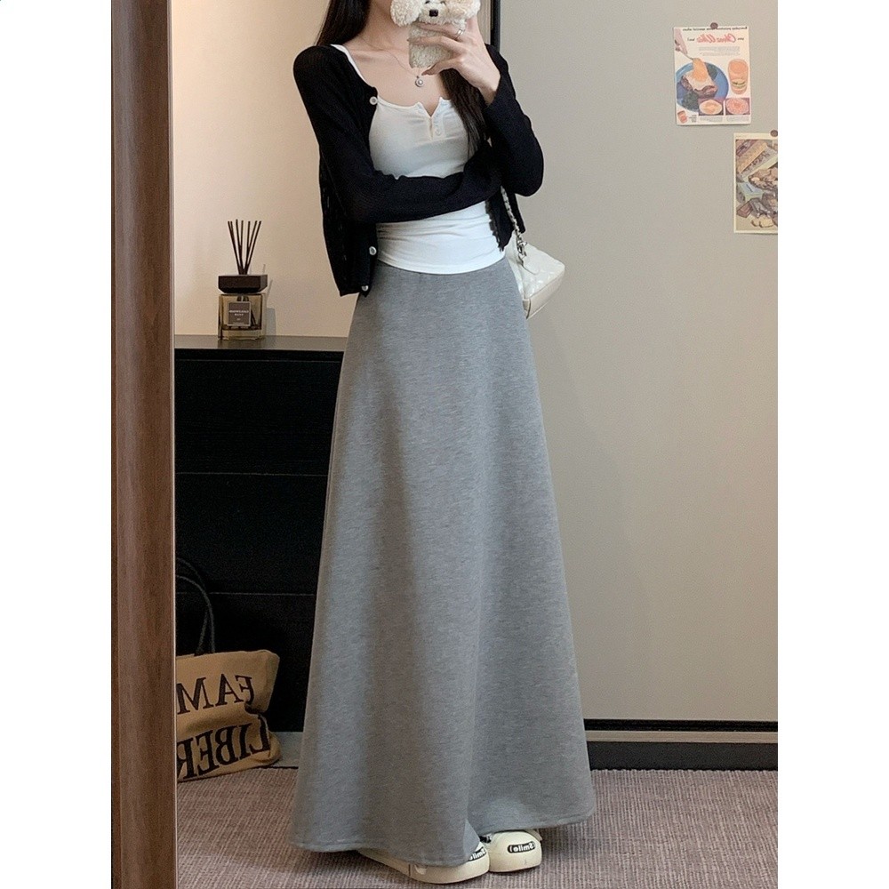大碼胖mm2026春季新款休閒百搭純色半身裙女簡約A字寬鬆顯瘦裙子-細節圖2