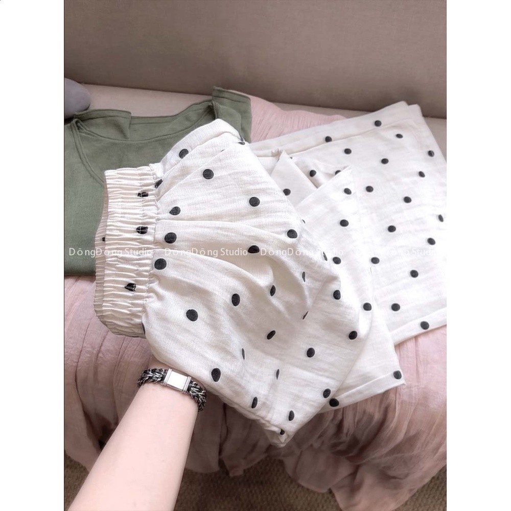 隨便搭～/波點天絲褲/女士波點休閒闊腿直筒褲【褲長101-103】662-細節圖2