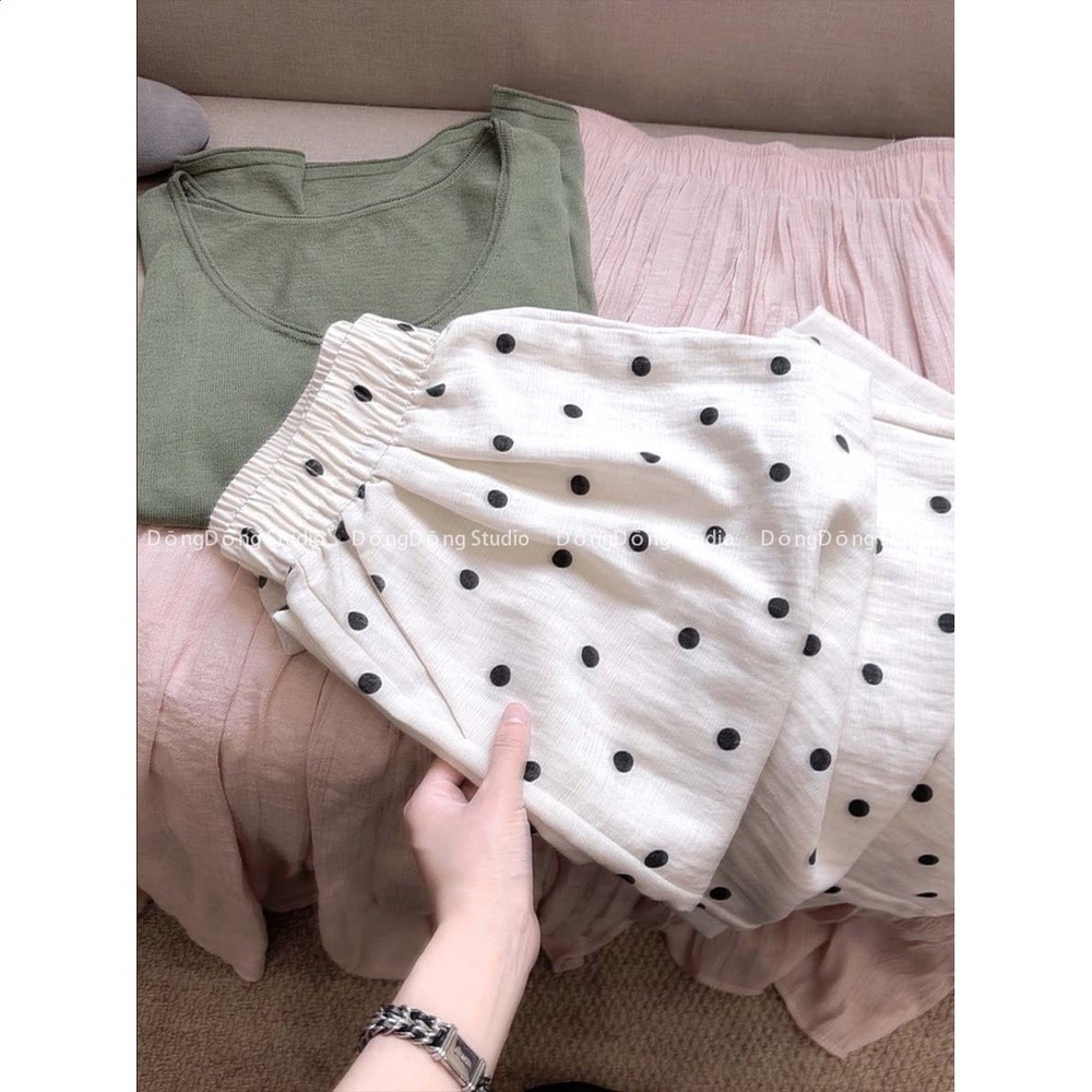 隨便搭～/波點天絲褲/女士波點休閒闊腿直筒褲【褲長101-103】662-細節圖3