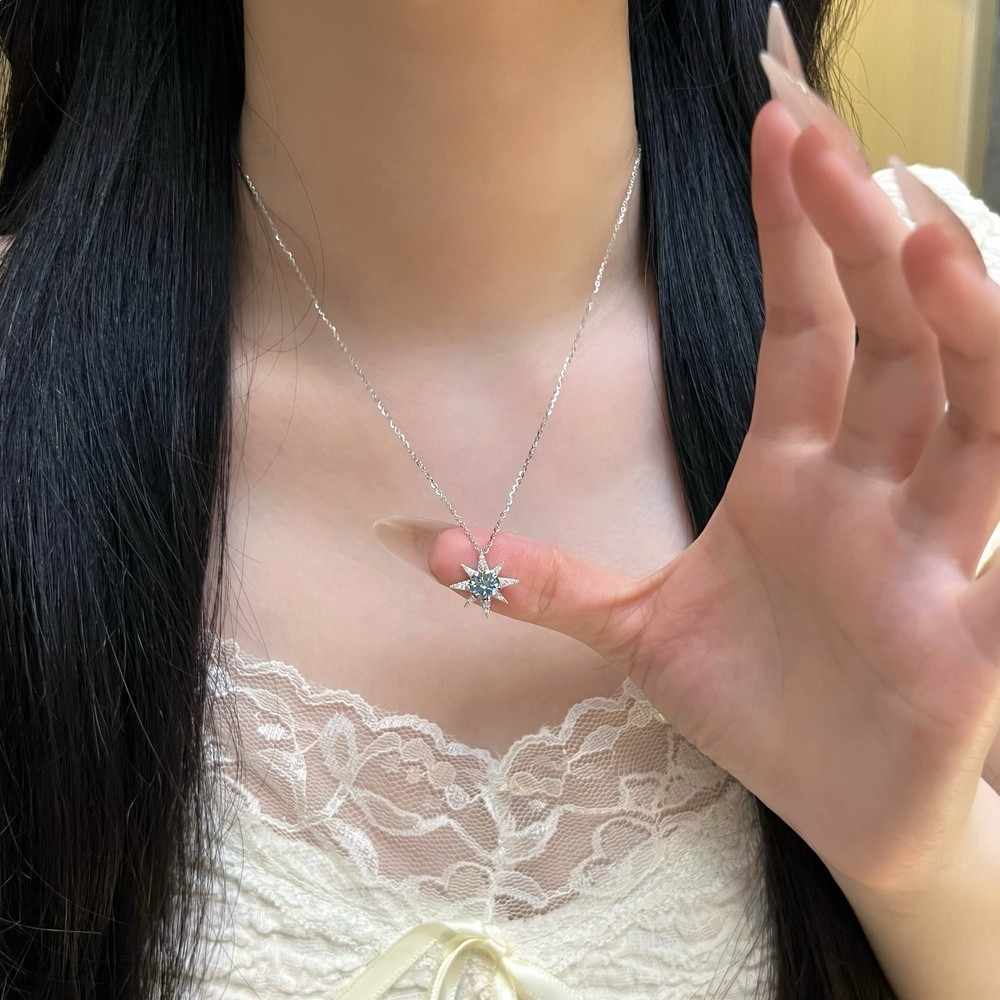 八芒星s925純銀項鍊莫桑鑽女高階輕奢生日禮物小眾百搭不掉色新款-細節圖2