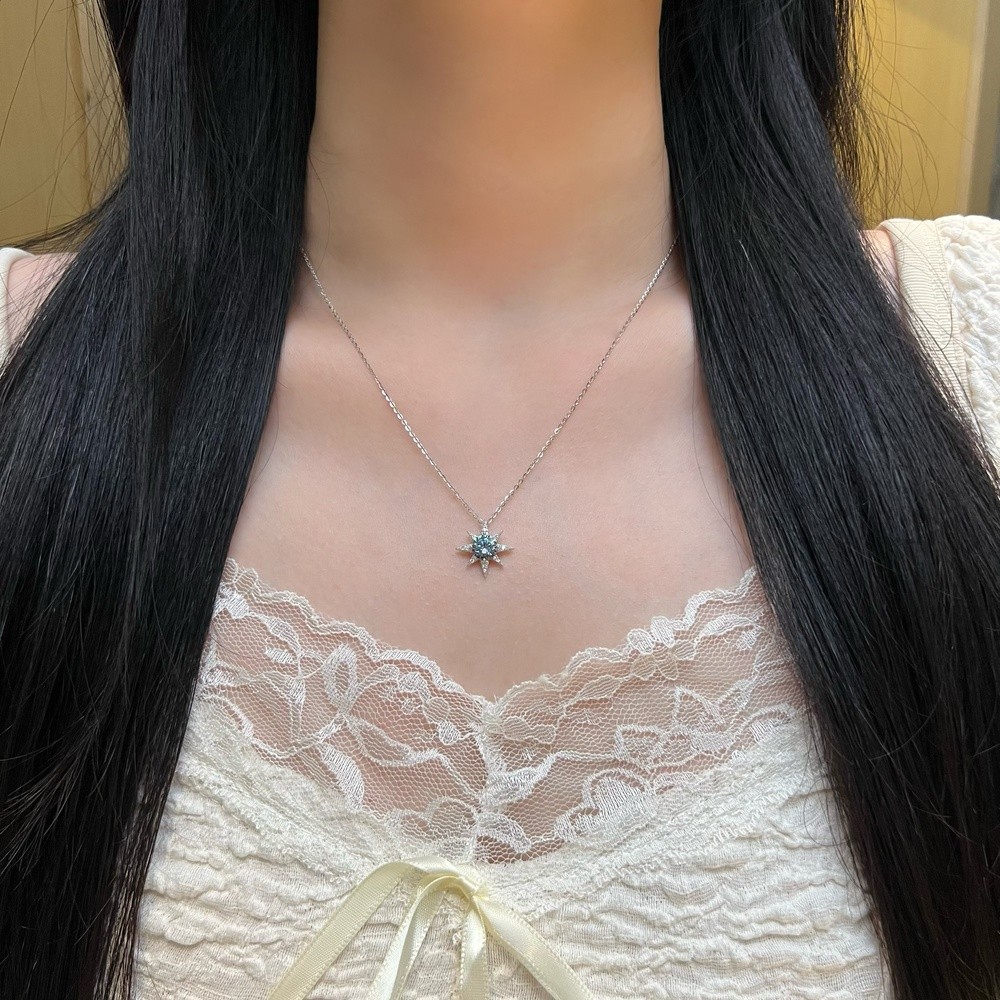 八芒星s925純銀項鍊莫桑鑽女高階輕奢生日禮物小眾百搭不掉色新款-細節圖4