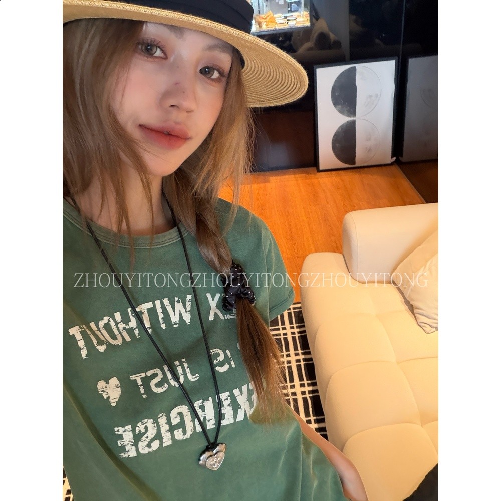 【鬆弛邊緣】周怡彤新款美式紫色正肩短袖t恤女夏設計感小眾上衣-細節圖5