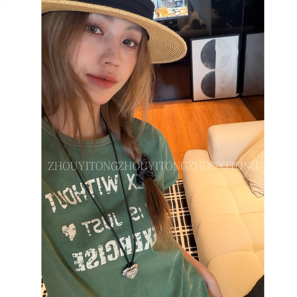【鬆弛邊緣】周怡彤新款美式紫色正肩短袖t恤女夏設計感小眾上衣-規格圖5