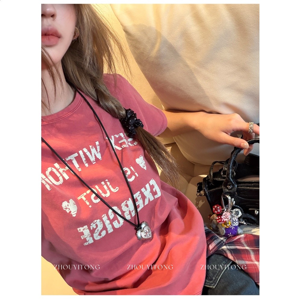 【鬆弛邊緣】周怡彤新款美式紫色正肩短袖t恤女夏設計感小眾上衣-規格圖5