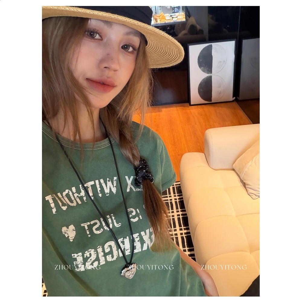 【鬆弛邊緣】周怡彤新款美式紫色正肩短袖t恤女夏設計感小眾上衣-規格圖5