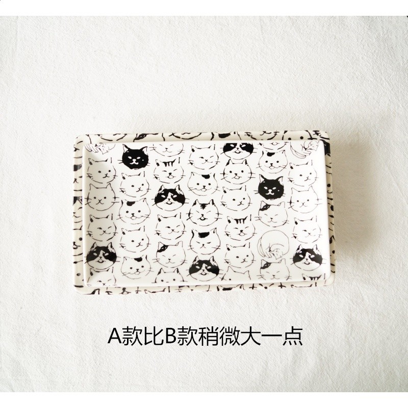 貓部雜貨 日系貓頭表情系列陶瓷盤  可愛小貓長方形早餐盤點心盤-細節圖2