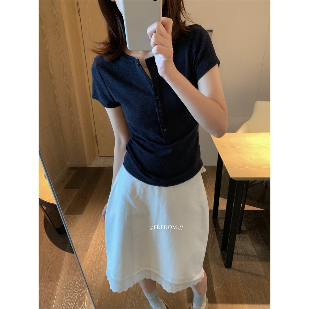 fredom 棉麻蕾絲邊半身裙2026年夏季新品高腰白色休閒中長款裙子-細節圖5