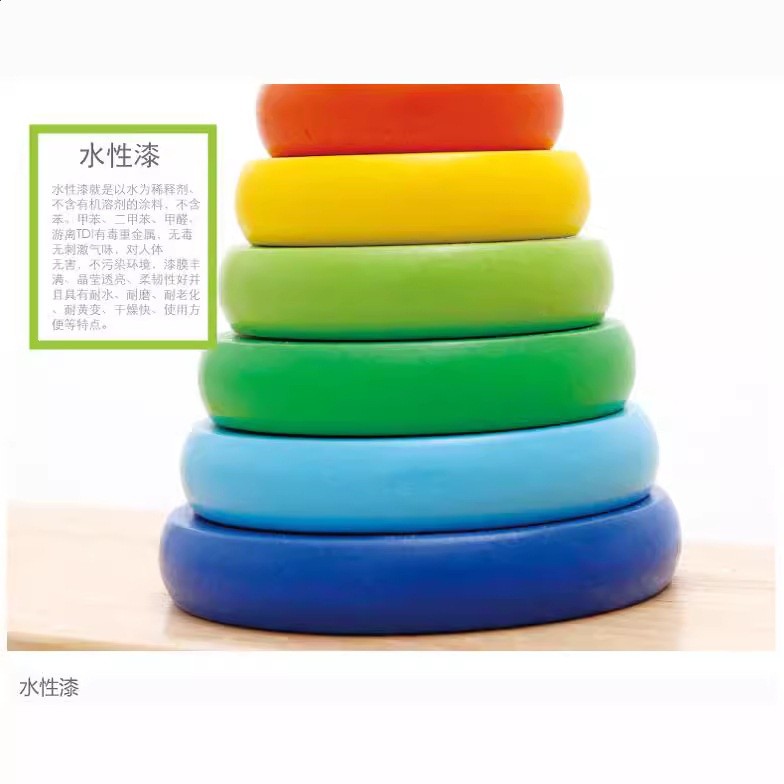 木丸子兒童漢諾塔益智彩虹疊疊樂套圈配對積木彩虹認知木製玩具-細節圖3