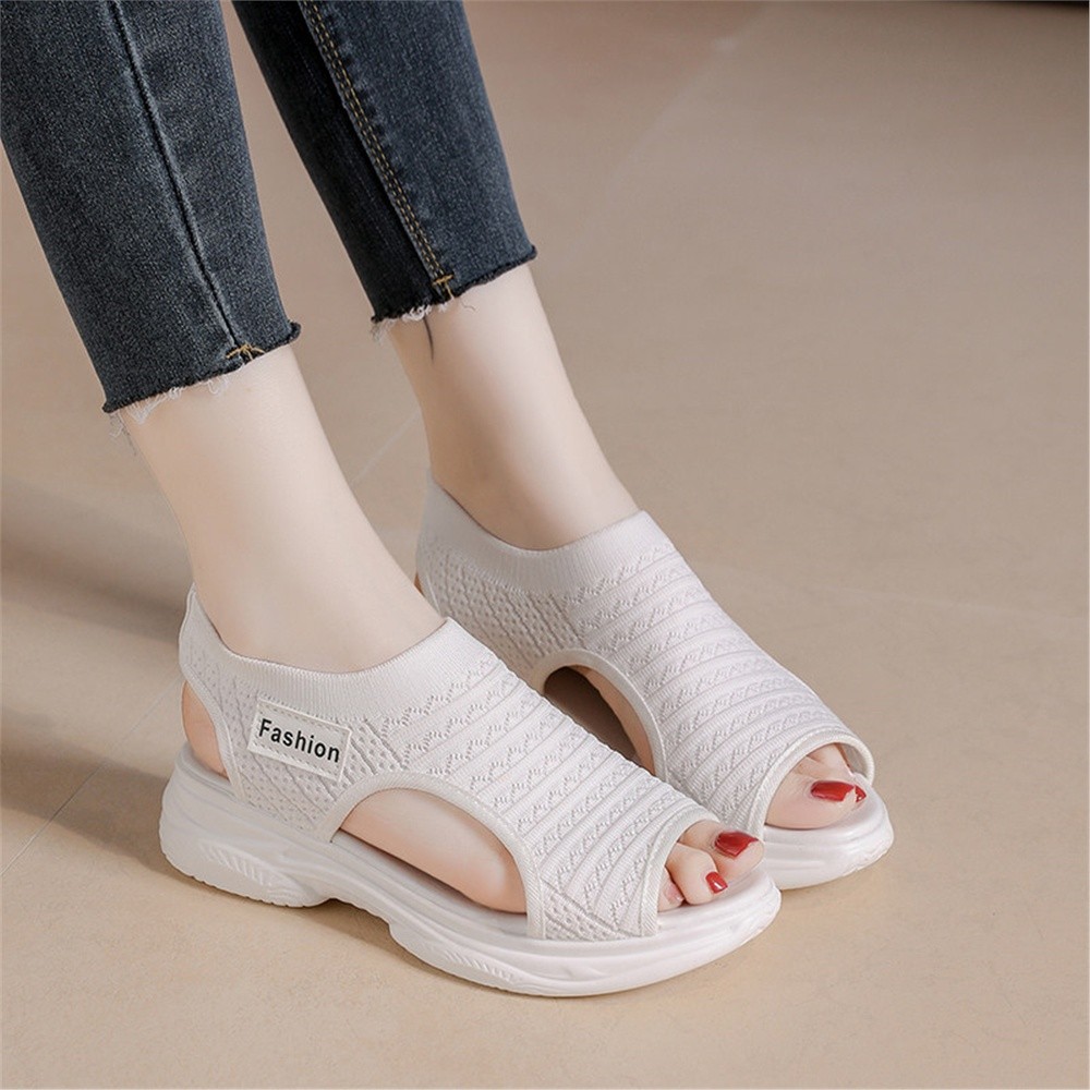 魚嘴涼鞋配裙子2026新款夏季鏤空網面透氣一腳蹬休閒運動大碼女鞋-細節圖5