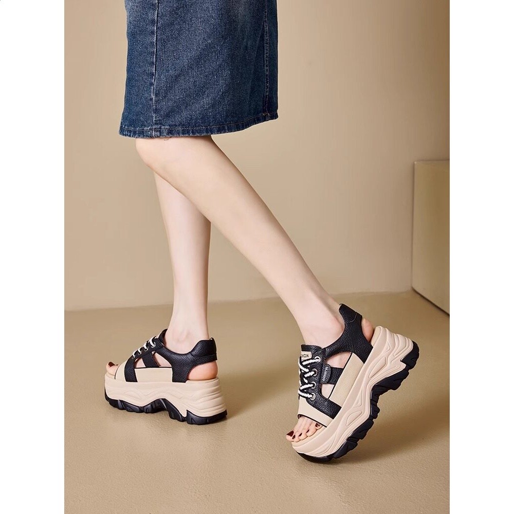 真皮羅馬運動涼鞋女款2026新款夏季外穿厚底小個子內增高女鞋高跟-細節圖5