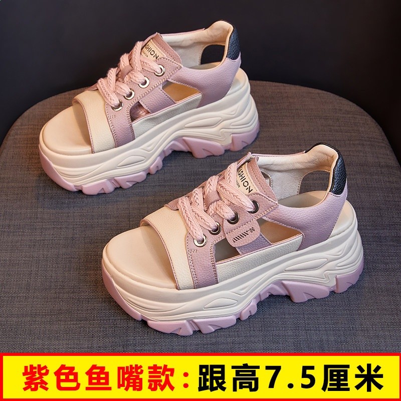 真皮羅馬運動涼鞋女款2026新款夏季外穿厚底小個子內增高女鞋高跟-規格圖5
