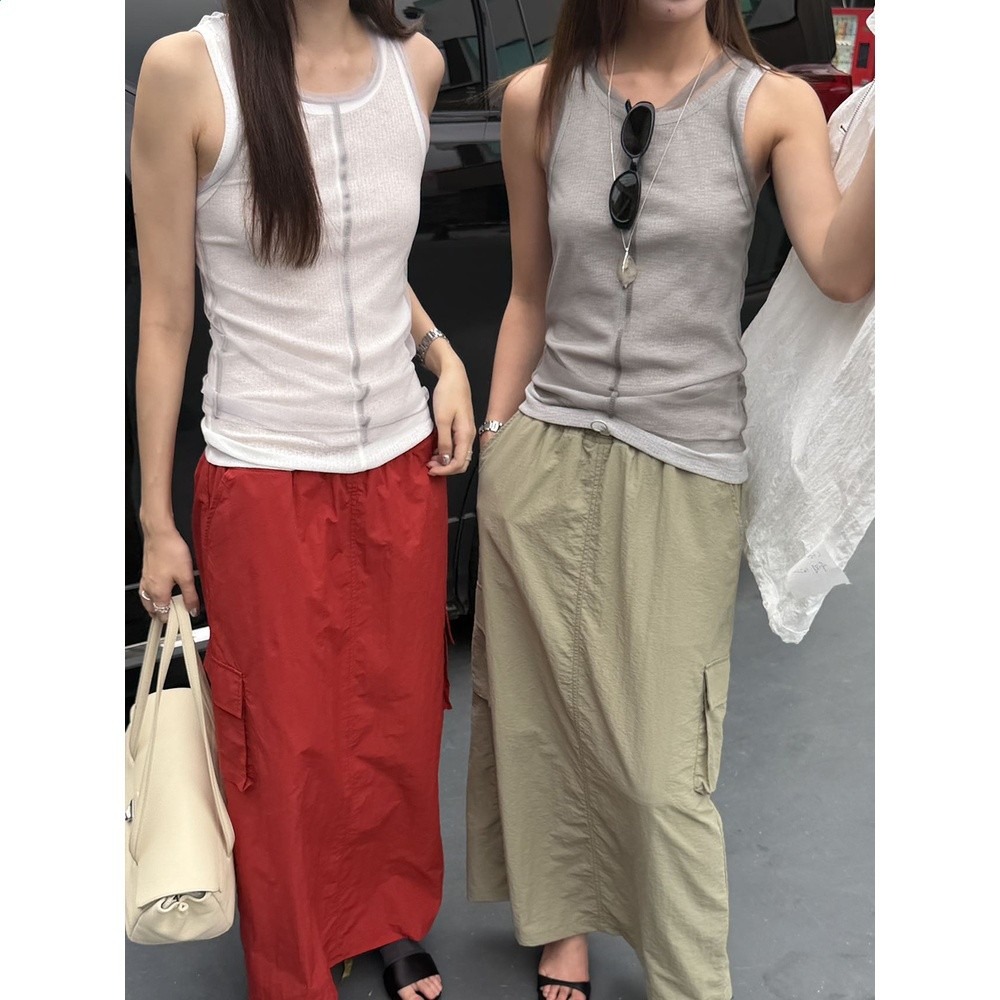 waitmore2026夏季新款韓系網紗兩件套背心女疊穿設計感吊帶上衣-細節圖3