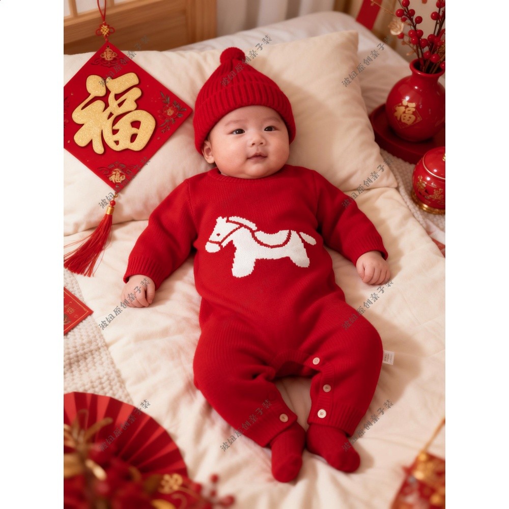 馬年親子裝紅色毛衣一家三口冬裝2026新款過年拜年母子母女全家福-細節圖5