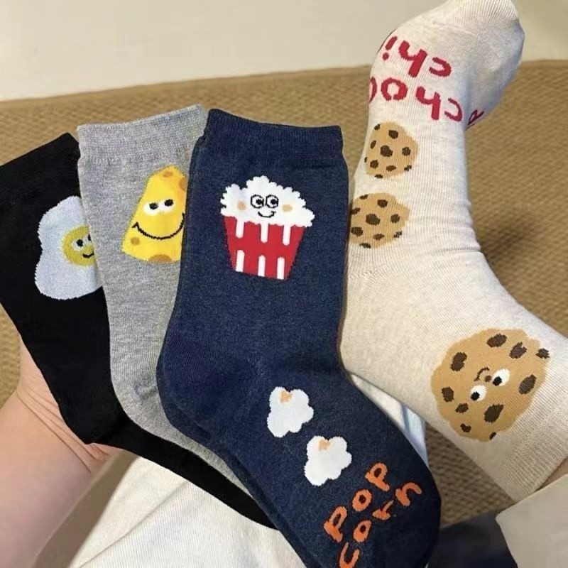 曲奇襪子女春秋款可愛中筒襪純色ins潮網紅韓版長筒襪創意圖案夏-規格圖5