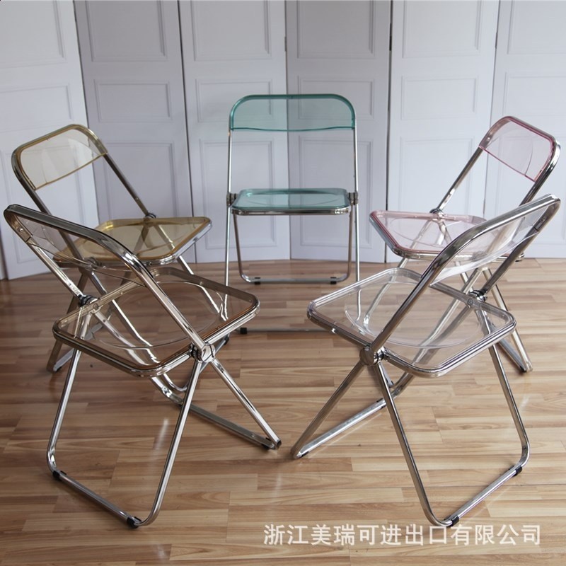 北歐設計師透明摺疊椅家用靠背餐椅網紅現代簡約金屬亞克力幽靈椅-細節圖4