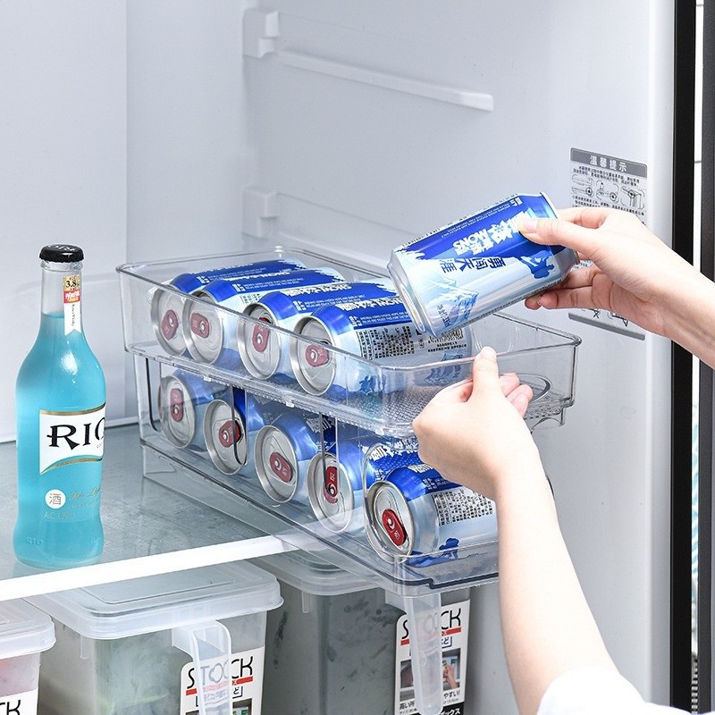 跨境款易拉罐收納盒滾動式雙層自動補位置物架啤酒可樂飲料收納架-細節圖3