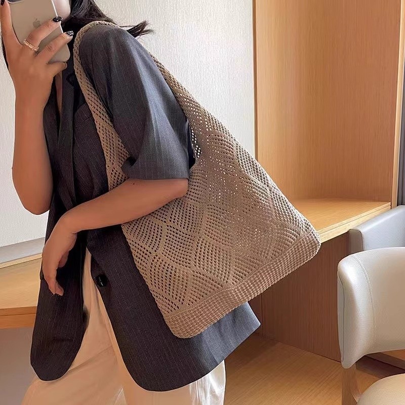 復古針織手工毛線編織包托特百搭單肩包女士手提包手拎女包包-細節圖2