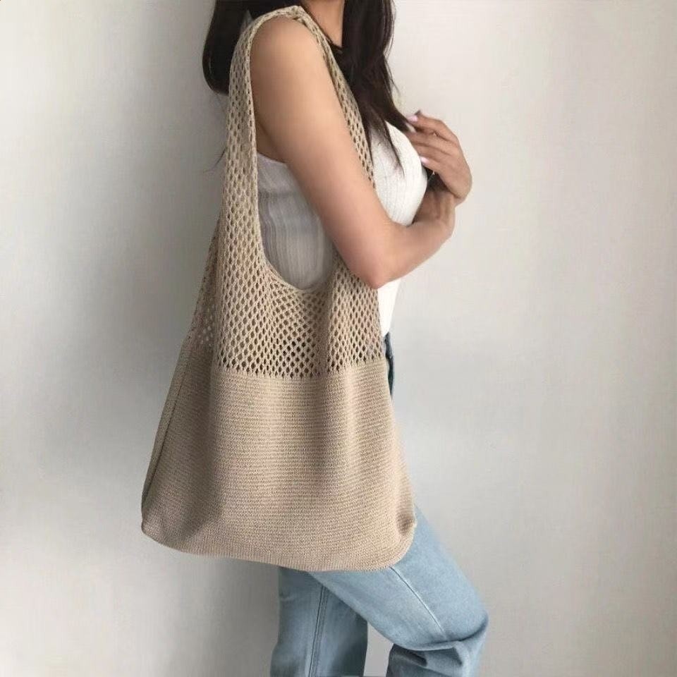 復古針織手工毛線編織包托特百搭單肩包女士手提包手拎女包包-規格圖5