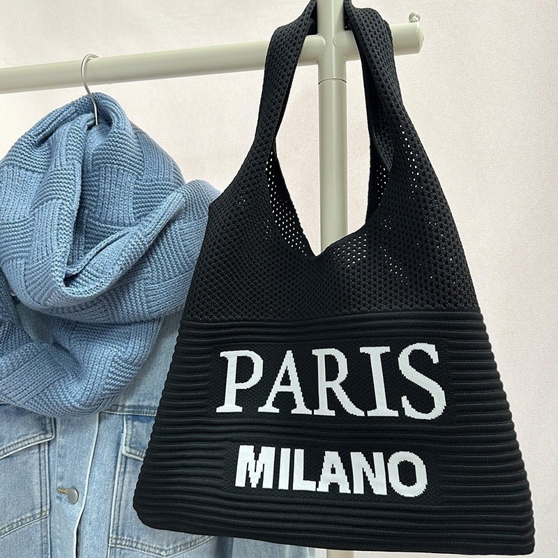 新款PARISMILANO字母包便攜通勤化妝包針織包手提單肩包編織包-細節圖2