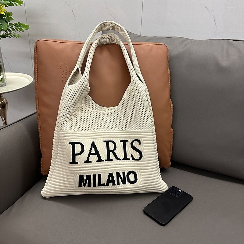 新款PARISMILANO字母包便攜通勤化妝包針織包手提單肩包編織包-規格圖5
