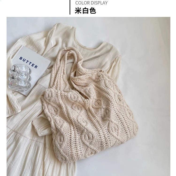 針織包百搭鏤空沙灘包小眾風手提包大容量托特包包女跨境花園包-細節圖2