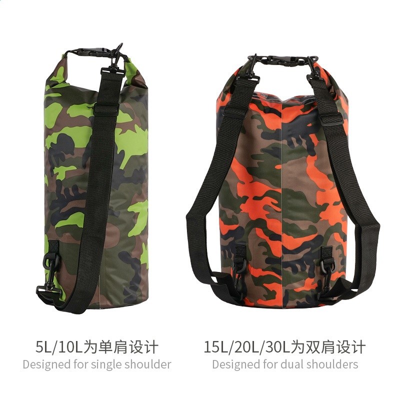 戶外迷彩漂流防水袋單肩雙肩防水桶包滌綸輕便漂流袋沙灘防水包-細節圖4