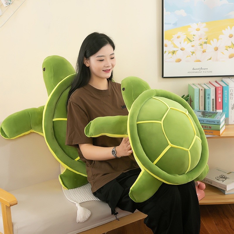 可愛羽絨棉軟體烏龜抱枕毛絨公仔模擬海龜布娃娃王八床頭靠墊跨境-細節圖3