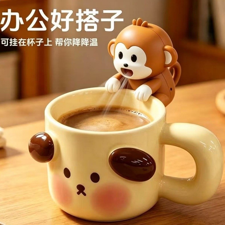 小恐龍風扇吹涼飯涼湯神器可愛小象隨身帶掛杯吹熱水輔食擺件玩具-細節圖3