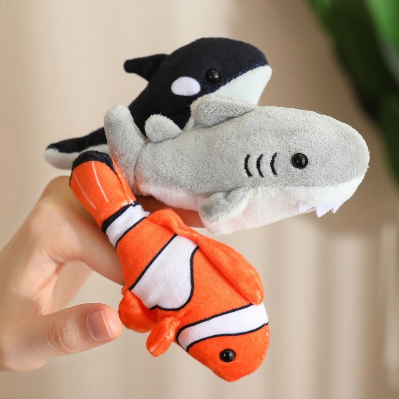 可愛海洋動物海龜鯊魚指偶毛絨玩具公仔孔雀鸚鵡玩偶手偶布偶娃娃-細節圖3