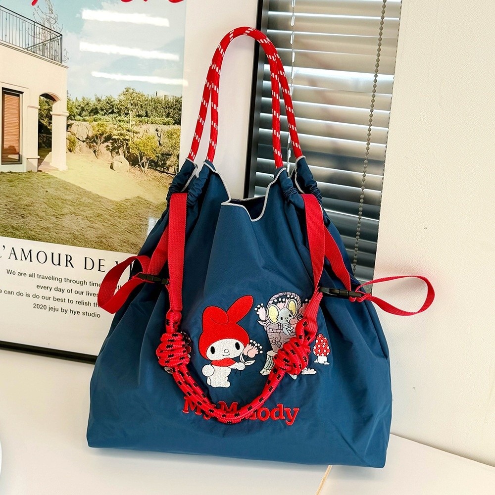 新款日系卡通防水尼龍環保袋萬針刺繡時尚百搭通勤大容量單肩包女-細節圖3