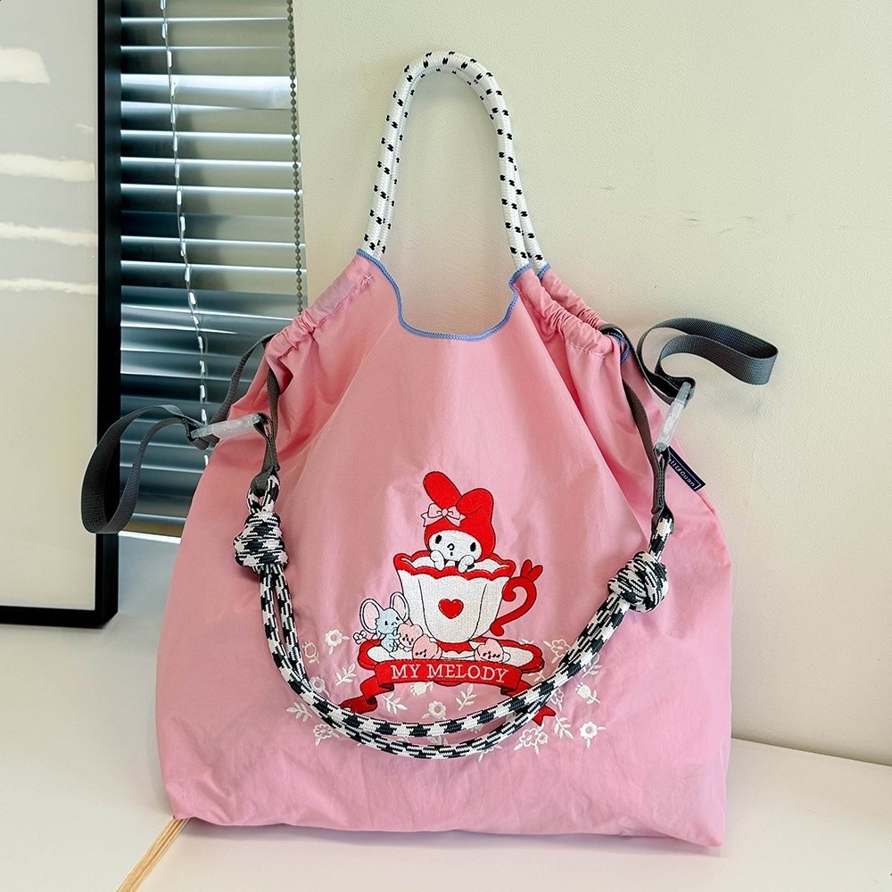 新款日系卡通防水尼龍環保袋萬針刺繡時尚百搭通勤大容量單肩包女-規格圖5