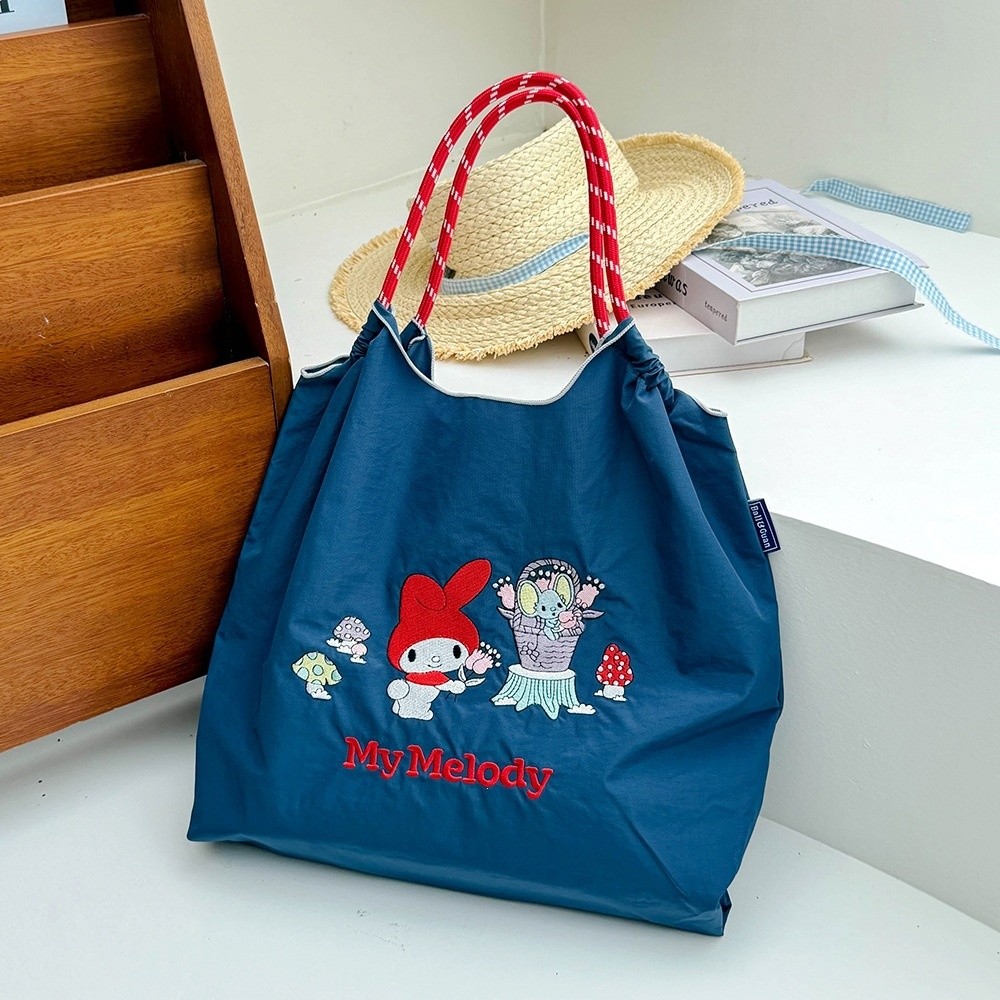 新款日系卡通防水尼龍環保袋萬針刺繡時尚百搭通勤大容量單肩包女-規格圖5
