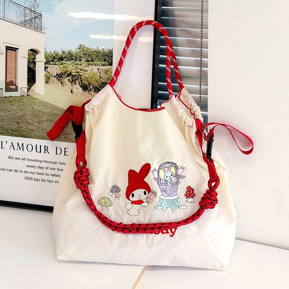 新款日系卡通防水尼龍環保袋萬針刺繡時尚百搭通勤大容量單肩包女-規格圖5