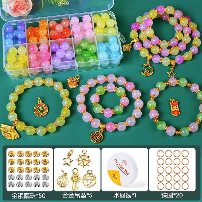 夏季夢幻果凍雙拼玻璃圓珠散珠 益智DIY手工手鍊琉璃串珠飾品材料-規格圖5