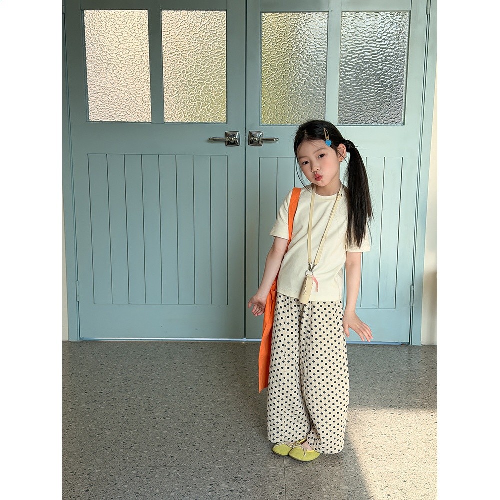 艾摩貝貝女童褲子兒童韓版寬鬆甜美可愛棉質圓點褲子休閒波點褲-細節圖5