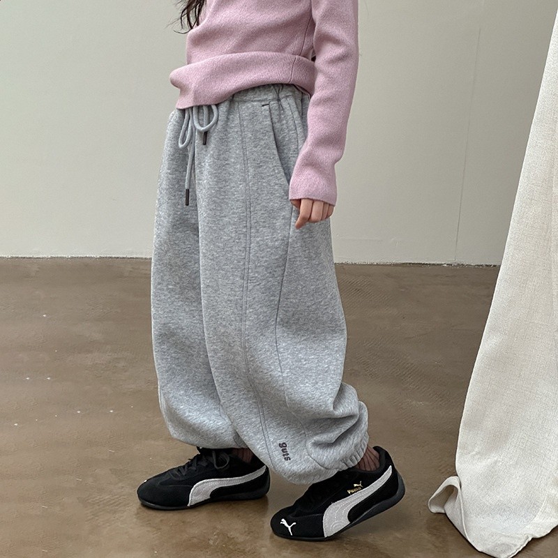 【加絨】艾摩貝貝女童褲子兒童寬鬆休閒保暖複合240g加厚拼接衛褲-規格圖5