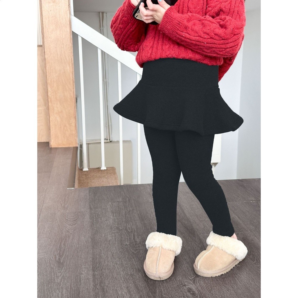 【加絨】艾摩貝貝中大小女童寶寶複合奧粒絨羊毛拉架假兩件裙褲冬-規格圖5